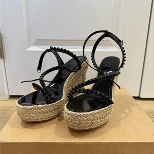 Christian Louboutin Black and Tan Wedge Sandals